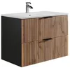 Image de Meuble de salle de bain suspendu avec vasque à encastrer - Naturel clair et noir - 80 cm - MADELA