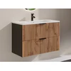 Image de Meuble de salle de bain suspendu avec vasque à encastrer - Naturel clair et noir - 80 cm - MADELA