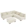 Image de Canapé dangle réversible et pouf en velours côtelé beige SPERONE