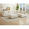 Image de Canapé d'angle réversible et pouf en velours côtelé beige SPERONE