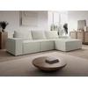 Image de Grand canapé d'angle droit convertible en velours côtelé beige AMELIA