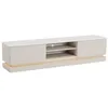 Image de Meuble TV 2 tiroirs et 2 niches avec LEDs en MDF - Beige et effet marbre blanc - DEVIKA