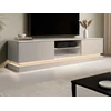 Image de Meuble TV 2 tiroirs et 2 niches avec LEDs en MDF - Beige et effet marbre blanc - DEVIKA