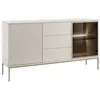 Image de Buffet 2 portes et 3 tiroirs avec LEDs en MDF et verre fumé - Beige et noir - OVILA