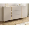 Image de Buffet avec 2 portes et 3 tiroirs - Beige et Doré - MARZIALO