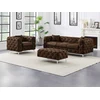 Image de Canapé 3 places, fauteuil et pouf chesterfield en microfibre aspect cuir vieilli EDWINA