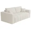 Image de Canapé 3 places convertible express en tissu bouclette blanc cassé - Couchage 140 cm - Matelas 16 cm ISSORO