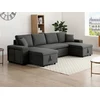 Image de Canapé d'angle panoramique convertible avec rangements et poufs en tissu gris anthracite SELIM