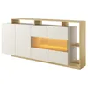 Image de Buffet 4 portes et 4 niches avec LEDs - Beige et Naturel clair - IDESIA