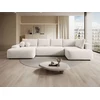 Image de Grand canapé d'angle droit panoramique convertible en tissu chiné crème DAVISO