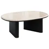 Image de Table basse en marbre et placage chêne - Beige et noir - CORMINA