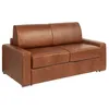 Image de Canapé 3 places convertible express en cuir de buffle vintage caramel - Couchage 140 cm - Matelas 22 cm avec mémoire de forme CALITO