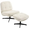 Image de Fauteuil avec repose-pied en tissu texturé blanc cassé TOLOZI
