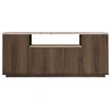 Image de Buffet avec 4 portes et 1 étagère - Naturel foncé et effet travertin beige - LOTULA
