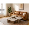 Image de Tables basses gigognes - Effet travertin beige et naturel foncé - OMELINA