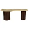 Image de Table basse en travertin et bois dacacia - Beige et naturel foncé - SURILA