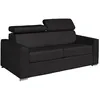 Image de Canapé 3 places convertible express en cuir de buffle noir - Couchage à lattes larges 140 cm - Matelas 22 cm avec mémoire de forme