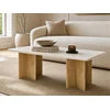 Image de Table basse en marbre et bois de manguier - Blanc et Naturel clair - NEYALIA