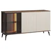 Image de Buffet 3 portes avec LEDs en MDF et verre fumé - Beige et Naturel foncé - JANEYA
