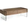 Image de Table Basse Bois Côtés En Verre Trempé 2 Tiroirs Fermeture Poussoir Et Amortisseur.