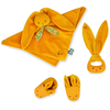 Image de Coffret Cadeau Naissance Lapinou Ocre - Doudou, Chaussons Et Anneau De Dentition