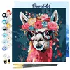 Image de FiguredArt Mini Peinture par Numéro Adulte 20x20cm avec cadre Lama Fantaisie et Fleurs - Petit Format Kit de Loisir Créatif