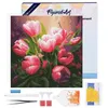 Image de Figured’Art Mini Diamond Painting Broderie Diamant 25x25cm toile tendue sur châssis en bois - diamants ronds - Belles Tulipes Roses