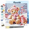 Image de FiguredArt Mini Peinture par Numéro Adulte 20x20cm avec cadre Ours en Peluche et Cadeaux - Petit Format Kit de Loisir Créatif