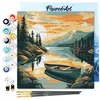 Image de Peinture par numéros - FIGUREDART - Petit format 20x20 cm - Lac de montagne et canoë - Toile sur châssis - Kit complet