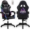 Image de AMSTRAD AMS-900-LED-GAMER Chaise Gaming LED 366 Modes Télécommande Coussin Lombaire Appui-Tête Noir Dossier Inclinable 150 degrés