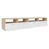 Image de Meuble Tv 4 Portes 4 Niches Bois Chêne Clair Et Blanc Chickie L190xh36xp35