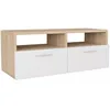 Image de Meuble Tv 2 Portes 2 Niches Bois Chêne Clair Et Blanc Chickie L95xh36xp35