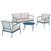 Image de Ensembe salon de jardin 4 places Noa II en acier - coussins polyeste - bleu/beige clair