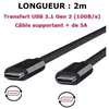 Image de Câble USB-C - DLH - 2 m - USB 3.2 Gen 2 10 Gbit/s - Power Delivery 100W - USB-C mâle-mâle
