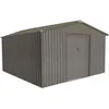 Image de Abri de jardin - CHALET & JARDIN - Métal imitation bois vieilli - 10x10m - Gris anthracite - Toit traditionnel