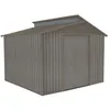 Image de Abri de jardin - CHALET & JARDIN - Métal imitation bois vieilli - 93x84m - Gris anthracite - Toit traditionnel