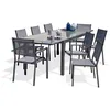 Image de Ensemble repas 8/12 places en aluminium et plateau verre (6 chaises/2 fauteuils) - Gris anthracite - TOLEDE
