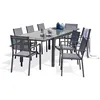 Image de Ensemble repas 8/12 places en aluminium et plateau verre (8 fauteuils) - Gris anthracite - TOLEDE