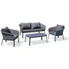 Image de Salon de jardin 4 places en corde tissée et aluminium - Gris anthracite - CAMARGUE