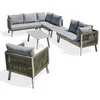 Image de Salon de jardin dangle 7 places en aluminium et corde - Gris clair - MANOSQUE