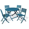 Image de Ensemble repas de jardin rond 4 places en aluminium - Bleu canard - MARIUS