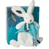 Image de Doudou Et Compagnie - Doudou Lapin -25 Cm - Blanc/bleu Paon - Lapin Pompon Paon