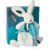 Image de Doudou et Compagnie - Doudou Lapin -25 cm - Blanc/Bleu Paon - Lapin Pompon Paon - Idée Cadeau - Happy Pop - Happy Doudou To You