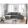 Image de Canapé dangle 3 places réversible OSLO avec coffre et poufs droit en microfibre - Gris - L241 x P146 x H81cm - LOUNGITUDE