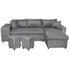 Image de Canapé dangle 3 places réversible OSLO avec coffre et poufs gauche en microfibre - Gris - L241 x P146 x H81cm - LOUNGITUDE
