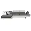 Image de Canapé d'angle rio convertible avec coffre en tissu et simili - angle gauche, blanc et gris