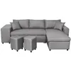 Image de Canapé dangle 3 places réversible OSLO avec coffre et poufs gauche en tissu - Gris clair - L241 x P146 x H81cm - LOUNGITUDE
