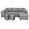Image de Canapé d'angle réversible oslo avec coffre et poufs gauche - tissu gris clair