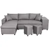 Image de Canapé dangle 3 places réversible OSLO avec coffre et poufs droit en tissu - Gris clair - L241 x P146 x H81cm - LOUNGITUDE