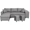Image de Canapé d'angle réversible oslo avec coffre et poufs droit - tissu gris clair